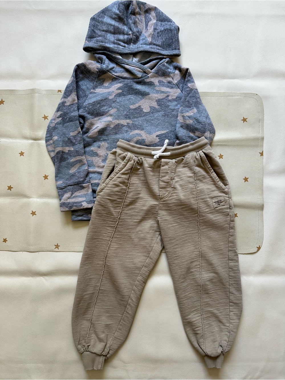 Fits 4/5 Childhoods Faded Camo Hoodie & Zara Tan Jogger Pants